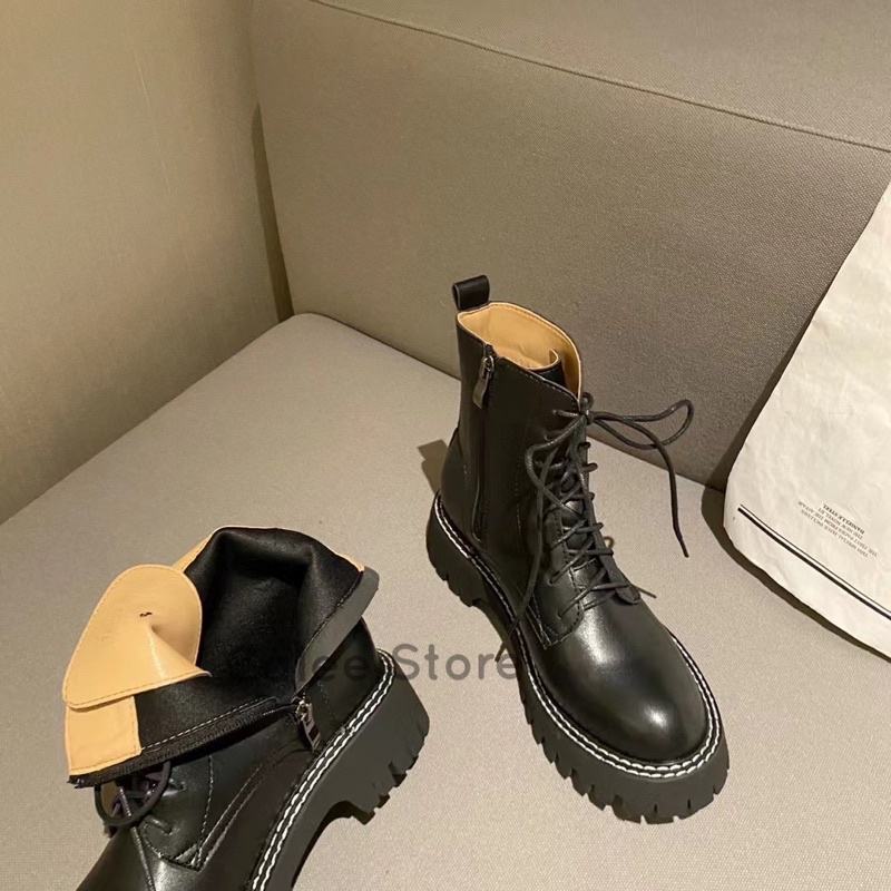 Boots dáng Dr combat da mềm cao cấp màu đen và kem