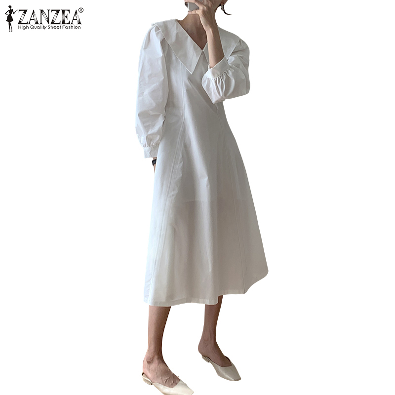 Đầm Zanzea Nữ Tay Phồng Màu Trơn Phong Cách Cổ Điển Ngọt Ngào | BigBuy360 - bigbuy360.vn