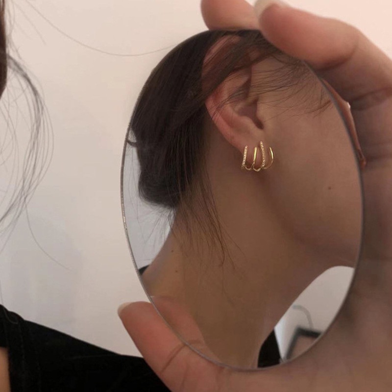 Khuyên Tai Hợp Kim Bốn Vòng Đính Đá Zircon Màu Vàng/Bạc Thời Trang Cho Nữ