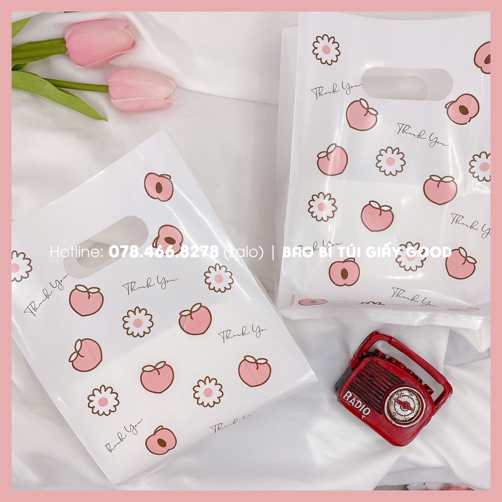 Bọc Túi Nilon Hình Trái Đào Cute Dẻo Dài Đựng Mỹ Phẩm, Phụ Kiện Nhỏ Xinh,… Dành Cho Shop