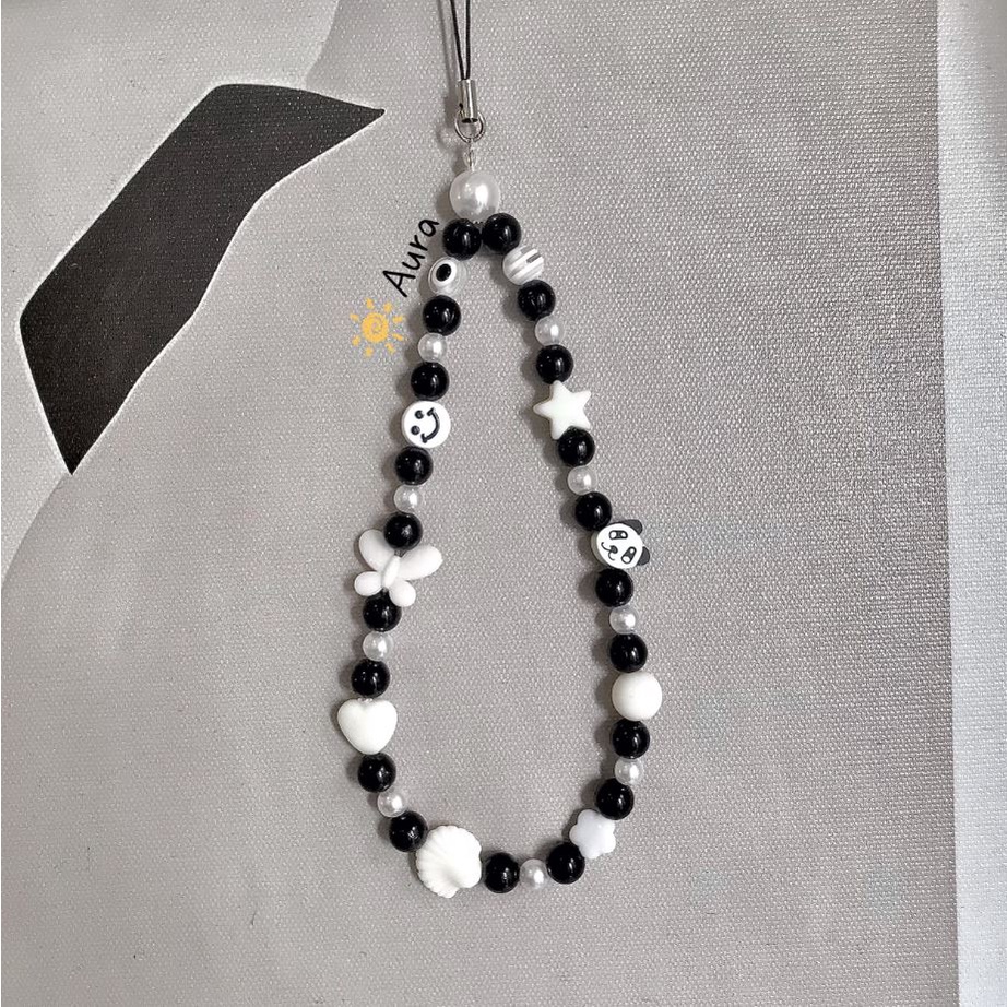 Dây đeo điện thoại Trắng đen Handmade bởi Aura