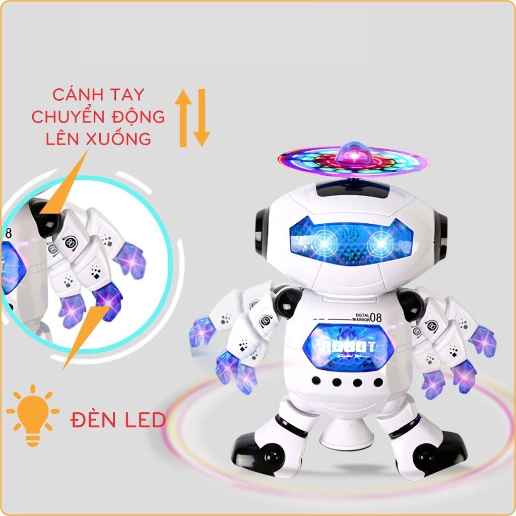 Đồ Chơi Robot Biết Nhảy Múa Phát Nhạc, Xoay 360 Độ Có Đèn Nhiều Màu Cao Cấp Cho Bé, Shop Mẹ Mốc ,RBNM