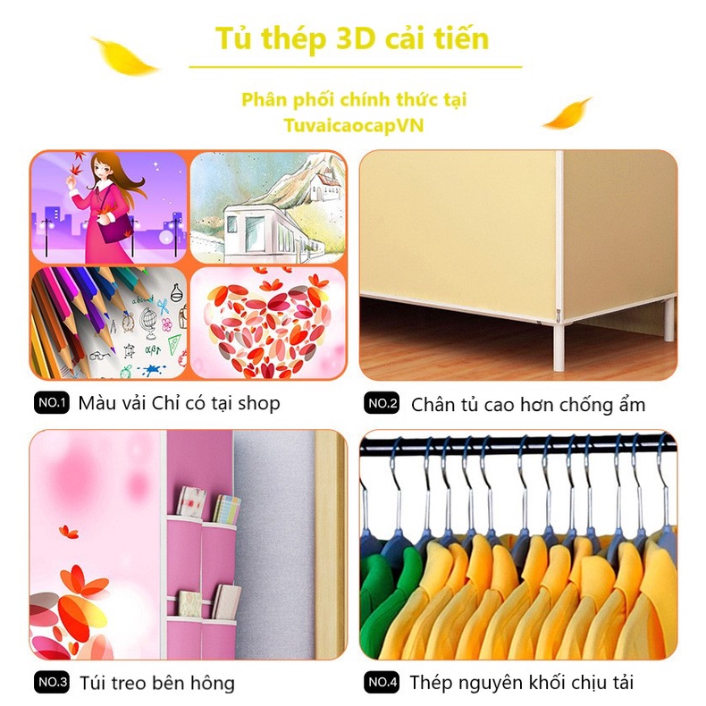 Tủ Quần Ào Vải Tủ Khung thép 1 Buồng 3D Chống Mối Mọt [SIÊU SALE]