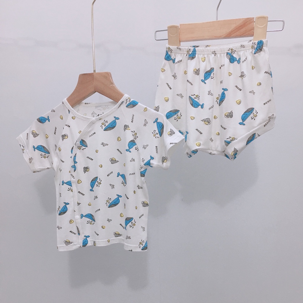 Bộ đồ tay ngắn cài lệch quần chip cho bé mặc tã  Bexiu Bx - Quần Áo Trẻ Sơ Sinh Thun Cotton Lạnh  Cho Bé Trai Và Gái