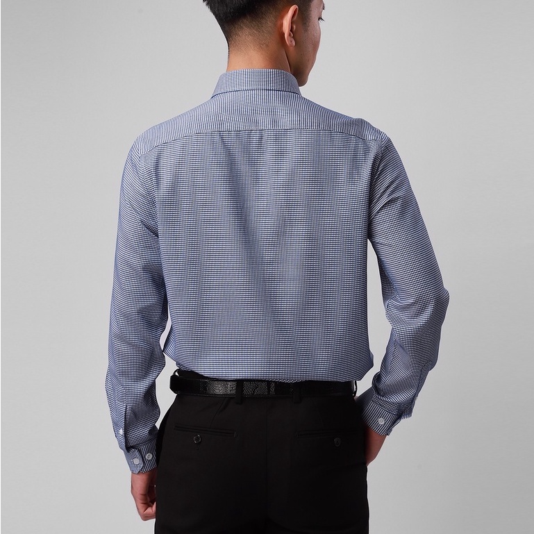 Áo sơ mi công sở nam dài tay Aristino màu xanh đậm kẻ sọc dobby dáng regular fit chất liệu sợi tre cao cấp ALS51507