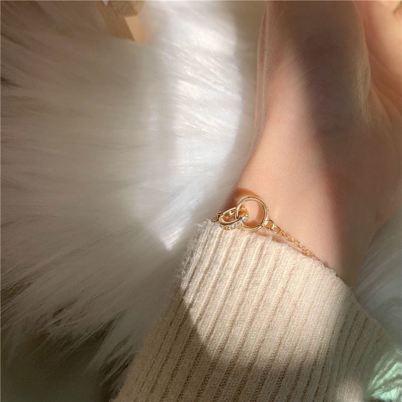 Hàng Mới Về Vòng Tay Đính Đá Kim Cương Tròn Phong Cách Hàn Quốc Độc Đáo F883