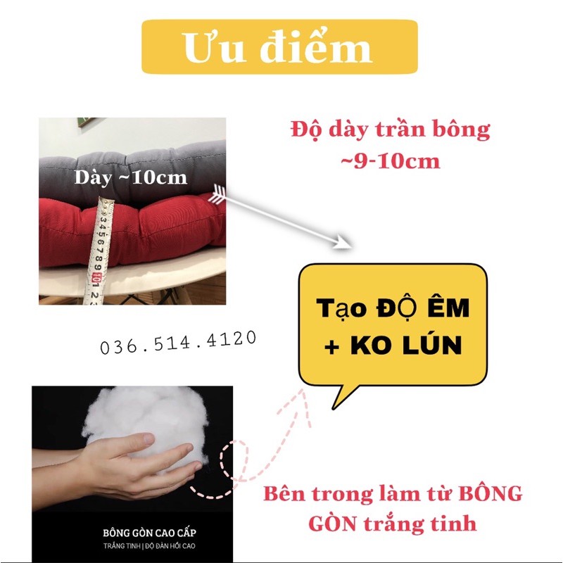 Đệm ngồi bệt tròn, nệm lót ghế vuông ngồi bàn trà nhật , trang trí quán cafe, trà sữa 40x40cm có dây buộc mã ĐD