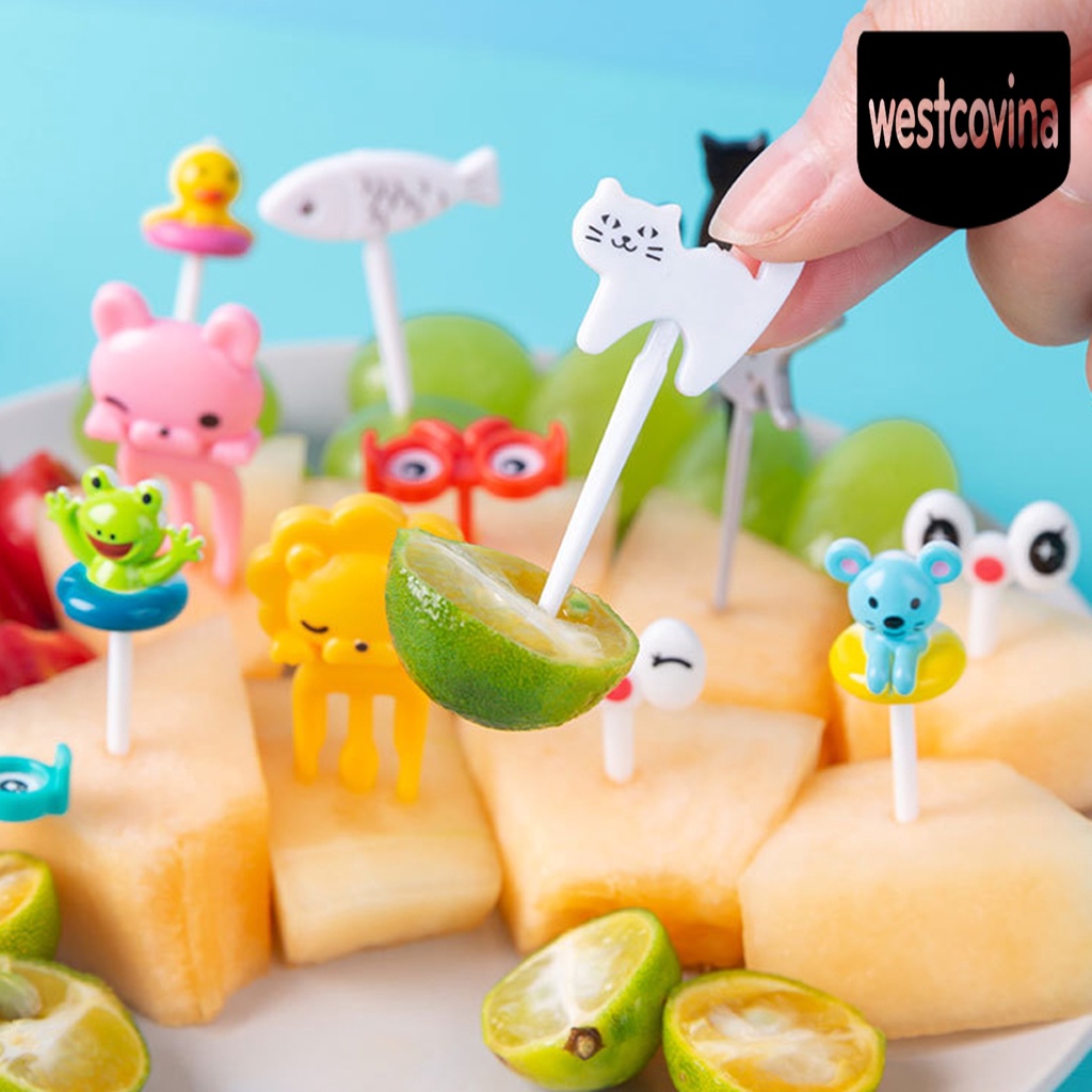 [Hot]☀ 1 Bộ Nĩa Ăn Trái Cây Bằng Nhựa Chống Trượt Tái Sử Dụng Được In Hoạt Hình Dễ Thương Cho Trẻ