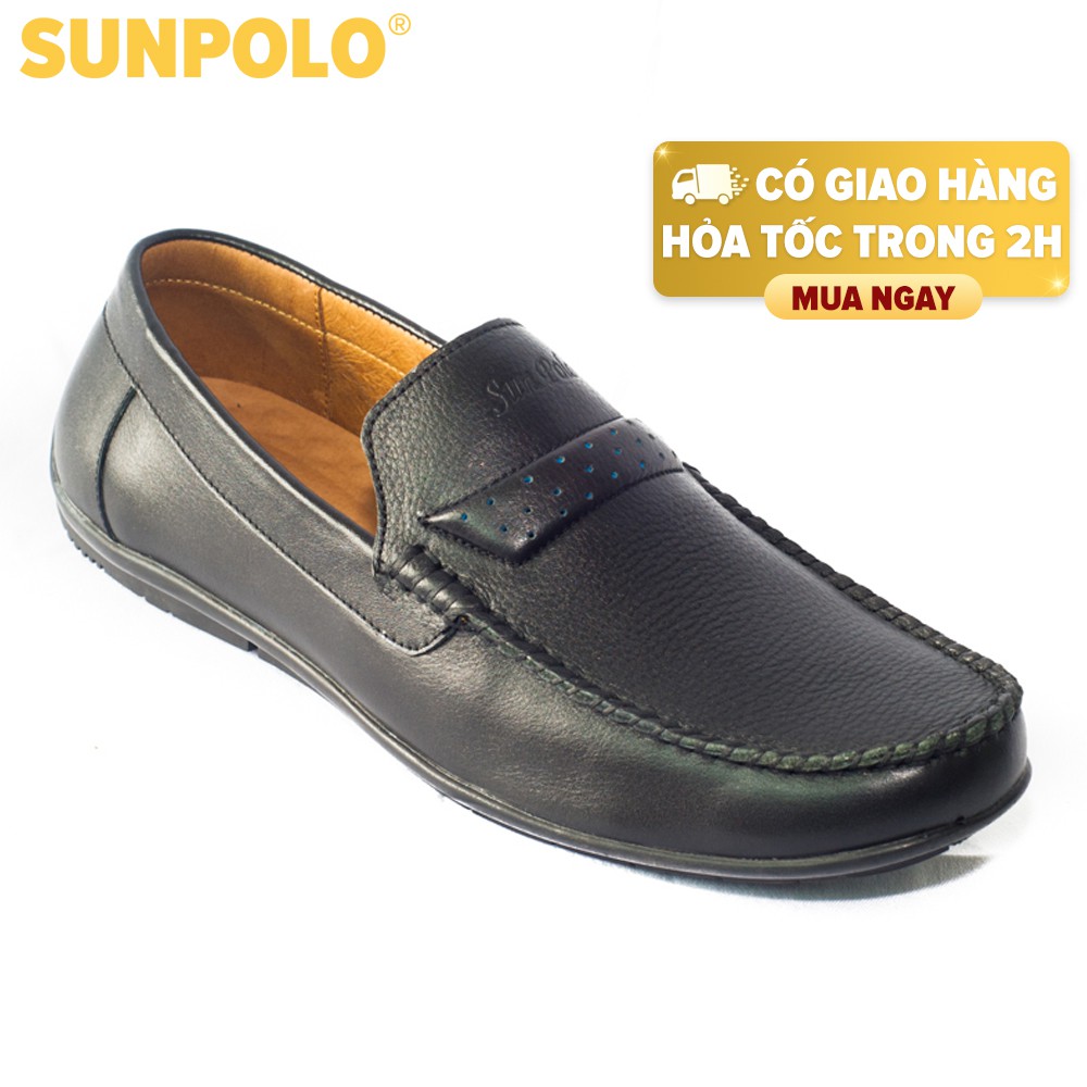 Giày Lười Nam Da Bò SUNPOLO Đen Nâu SUMU2589
