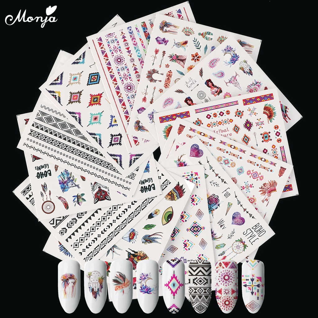 MONJA [Hàng mới về] Set 12 tờ miếng dán chuyển nước trang trí móng nhiều kiểu thiết kế 3D