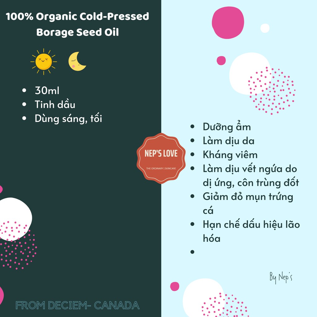 Tinh dầu dưỡng da hạt Lưu ly_100% Organic Cold-Pressed Borage Seed Oil_THE ORDINARY (BILL CANADA) 30ML | BigBuy360 - bigbuy360.vn