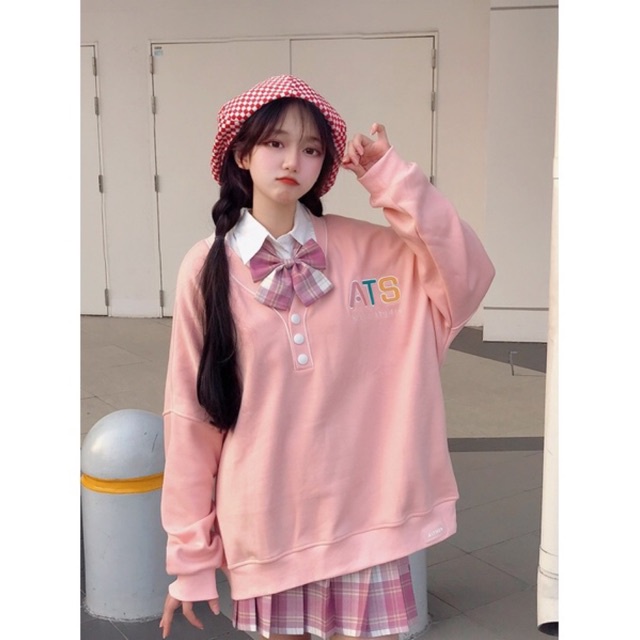 Áo Sweater AITHERSTUDIO- BUTTON SWEATER - TRẮNG VÀ HỒNG ĐÀO