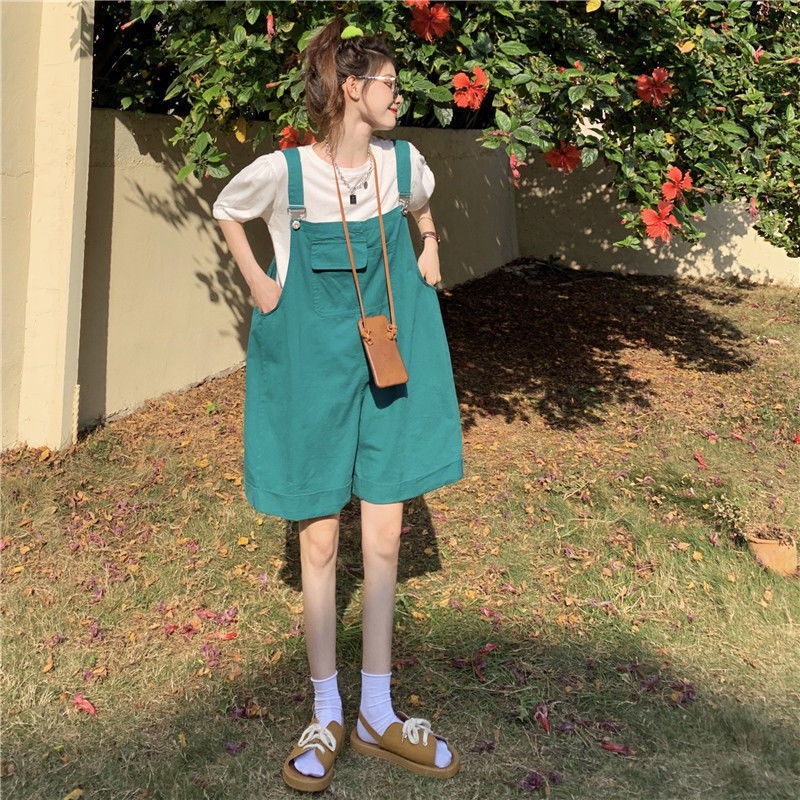 Bộ Trang Phục Hai Mảnh Gồm Áo Thun Dáng Rộng + Quần Short Dây Lưng Cao Phong Cách Hàn Quốc Thời Trang Cho Học Sinh Năm 2021