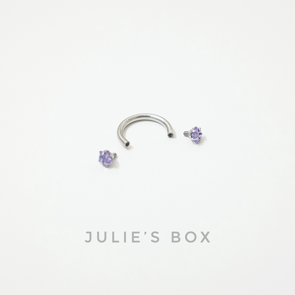 [1 Chiếc] Khuyên Tai Bông Tai Chữ U 2 Đầu Đá Ngôi Sao Màu Tím Thép Y Tế Titan Thép Không Gỉ Cá Tính Phong Cách Nam Nữ