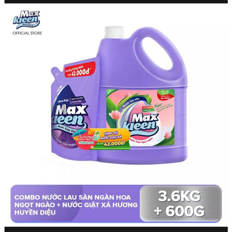nước lau sàn Maxkleen can 3,6 lít (tặng túi nước giặt Maxkleen 600ml)