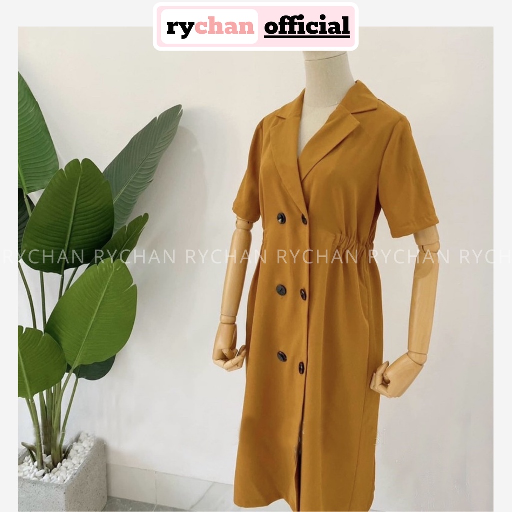 Đầm Váy Nữ Dáng Dài Đi Chơi Cổ Vest Nút Đen Màu Vàng Nghệ Cực Thoải Mái [ẢNH THẬT CUỐI] - DX9952