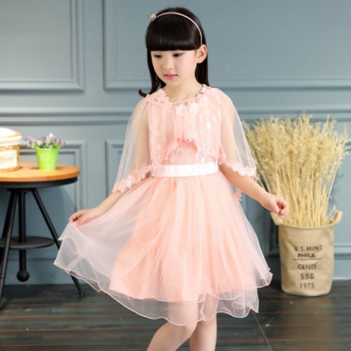 (T004)Đầm ren bé gái tay lỡ viền hoa eo thắt cực đẹp
