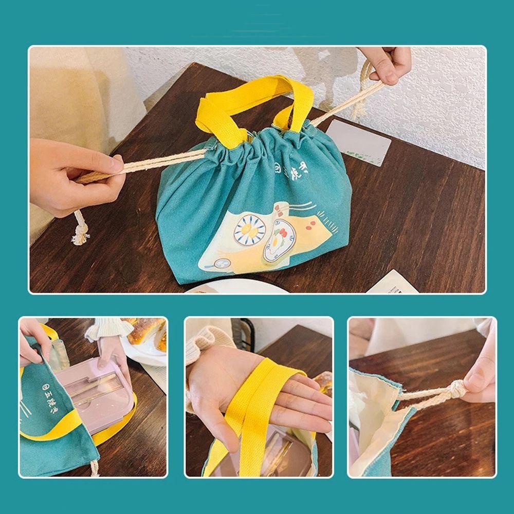 Túi Dây Rút Cách Nhiệt Đựng Hộp Cơm Trưa Họa Tiết Hoạt Hình Phong Cách Nhật Bản