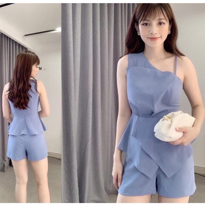 Sét đồ nữ sang chảnh sát nách Vải Xanh Ngọc mùa hè đi chơi đồ dự tiệc S11