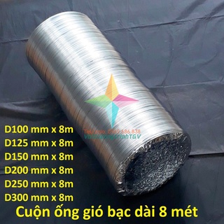 Ống gió bạc chịu  nhiệt TGV Đường kính 100mm - 125 mm - 150 mm - 200mm -250mm-300mm x 8M