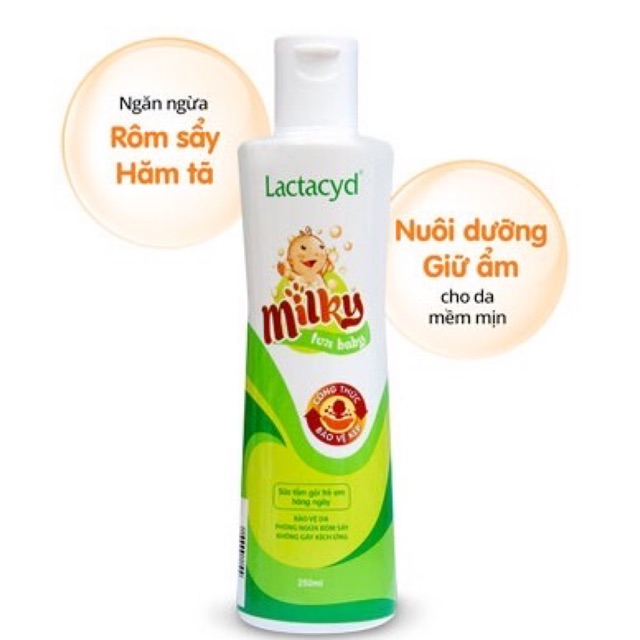 Sữa Tắm Gội Chống Rôm Sảy Lactacyd Milky 250ml