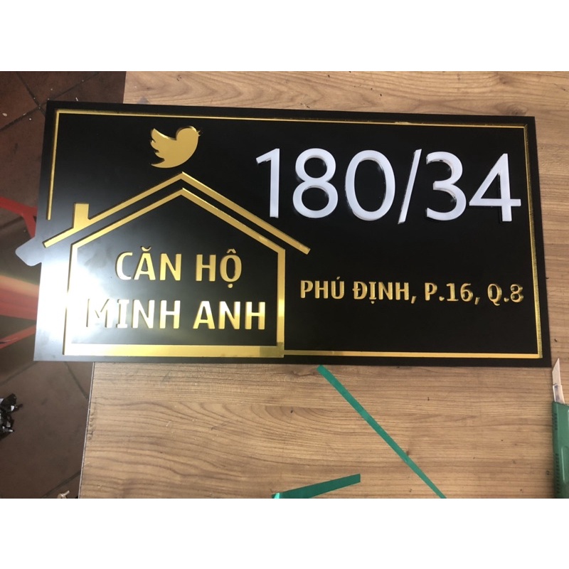 Bảng số nhà alu vàng gương sang trọng, bền đẹp nhiều kích thước