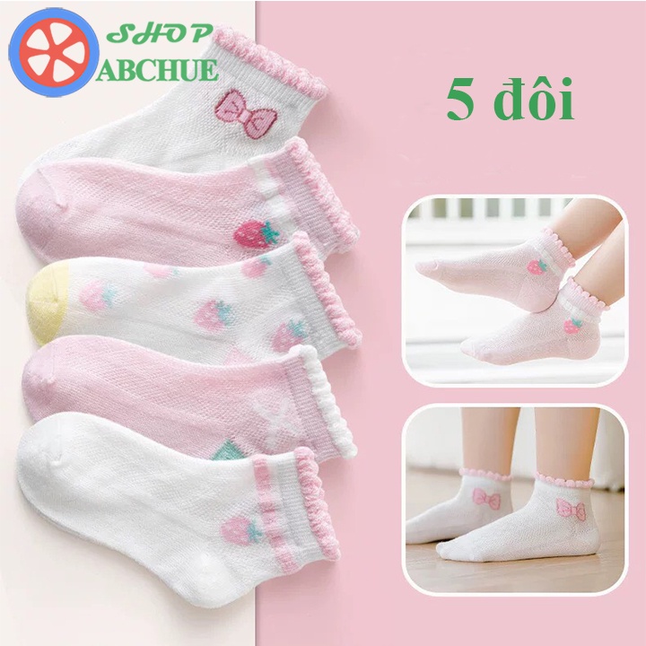 Tất Vớ Trẻ Em Minliu Hình Dâu Tây Cho Bé Từ 1 – 12 Tuổi Chất Cotton Set 5 Đôi