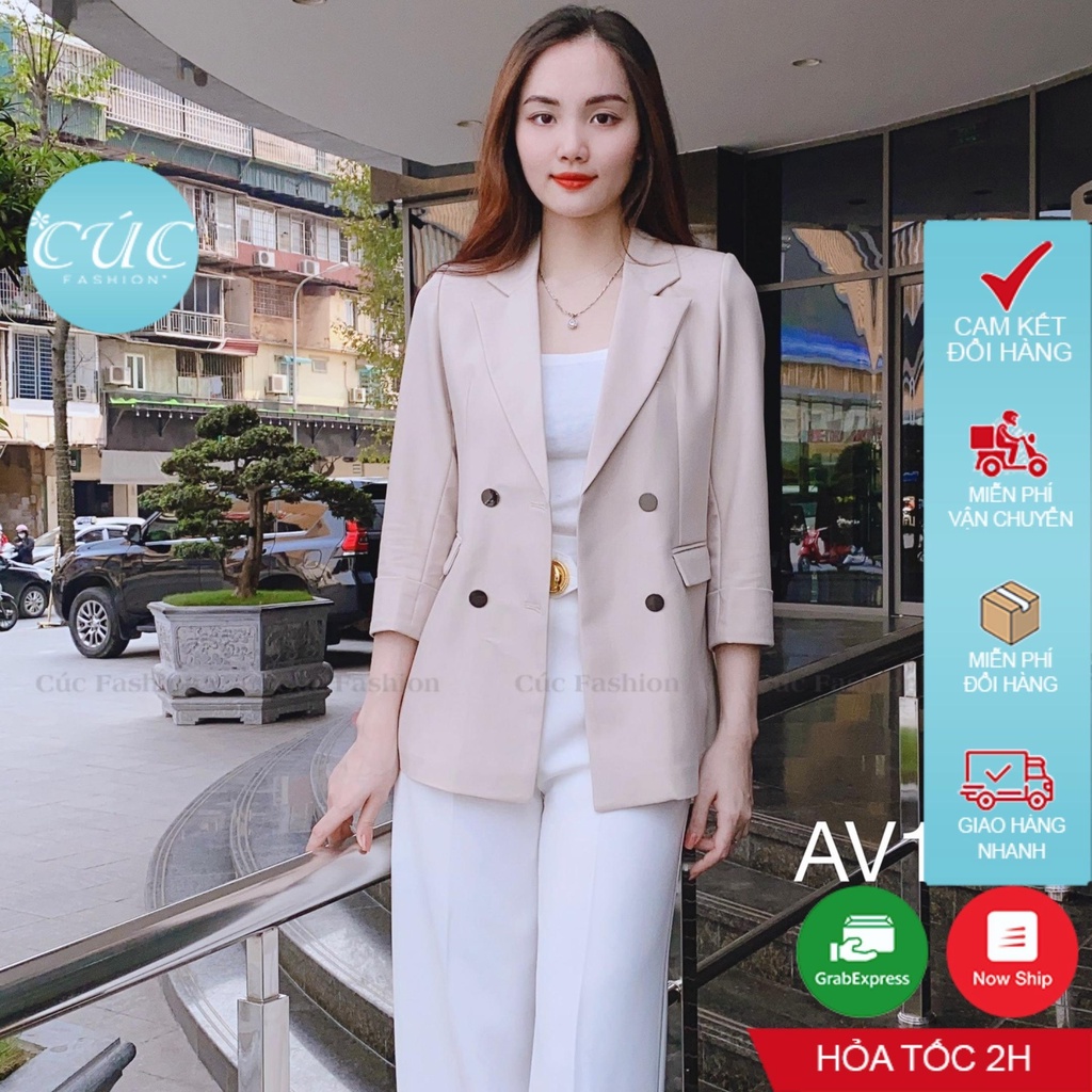 Áo khoác nữ CÚC FASHION dáng dài thời trang Hàn Quốc tay ngắn đẹp đen trắng nhiều màu vest hè trơn blazer AV100