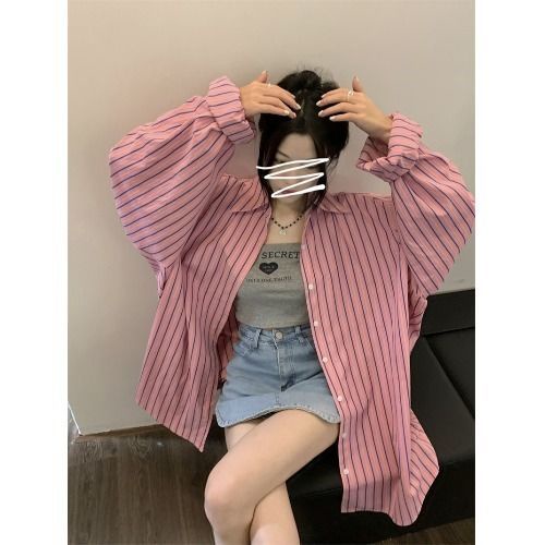 Jiashucheng Áo Khoác Sơ Mi Dài Tay Chống Nắng Dáng Rộng Họa Tiết Kẻ Sọc Thời Trang Mùa Hè Cho Nữ