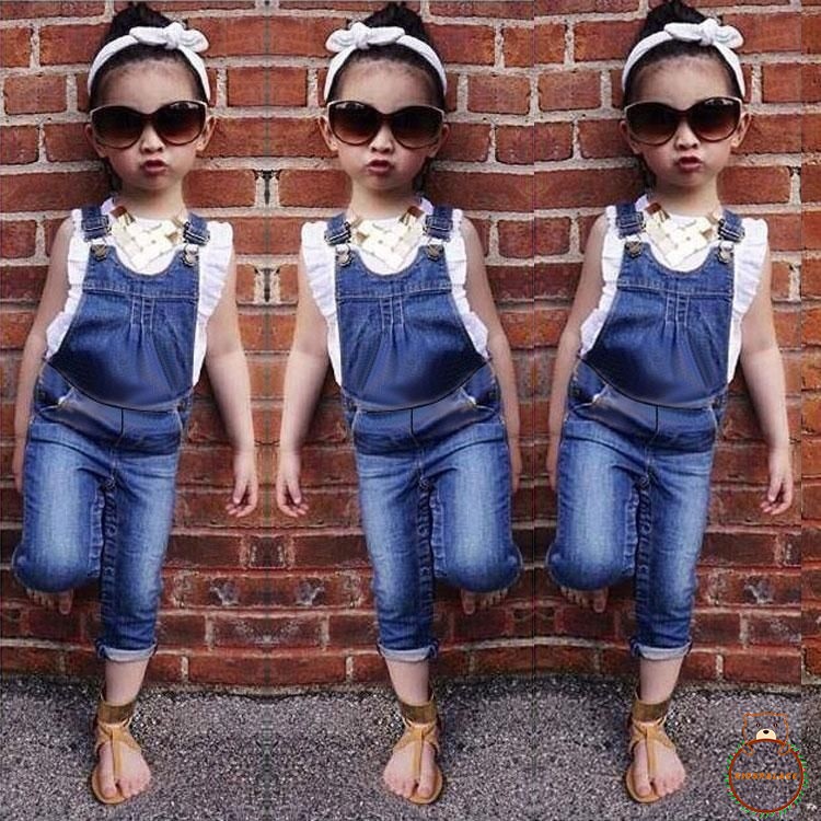 Set áo thun ngắn tay + Quần jeans dài thời trang cho bé gái