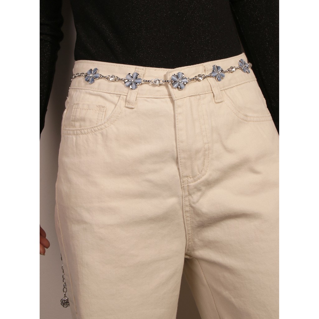 Thắt Lưng Mặt Hoa Đính Đá Pha Lê Màu Hồng/Xanh Dương/Hồng Cho Nữ