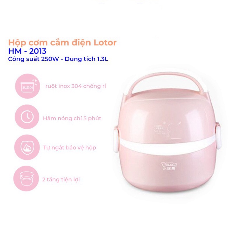 Hộp cơm cắm điện Lotor hâm nóng giữ nhiệt Inox 304 tự ngắt bảo vệ hộp cơm Bigmart86