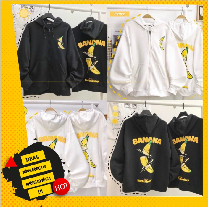 Áo hoodie nỉ bông cao cấp hình chuối BANANA Black Monkey cực dễ thương, chất vải dày mịn dễ phối đồ AH01