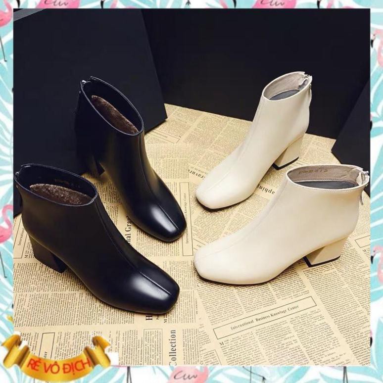 oder Giày bốt cổ lửng da PU 2 màu đen, kem - BOT02 | BigBuy360 - bigbuy360.vn