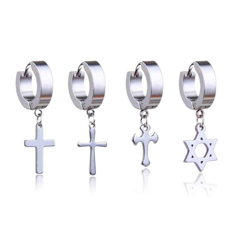 Set 4 Khuyên Tai Bông Tai Unisex Cho Nam và Nữ (2 Màu Đen, Bạc)