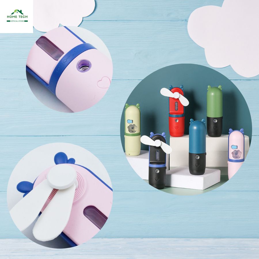 Quạt Phun Sương Mini Cầm Tay Tích Điện Phun Sương Cấp Ẩm Làm Mát Không Khí Chống Khô Da Cổng Sạc USB