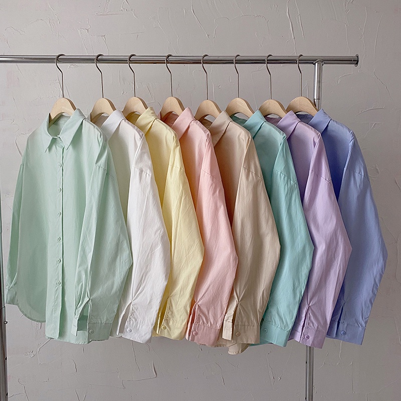 Áo Sơ Mi Nam Nữ Tay Dài Form Rộng Màu Pastel Phong Cách Unisex Thời Trang Mixxstoreno.1 SO MI NU 016V1