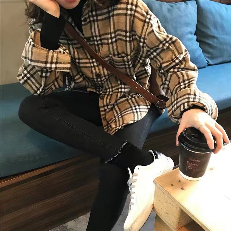 SUXI Áo Sơ Mi Tay Dài Dáng Rộng Màu Sắc Trơn Thời Trang Thu Đông Phong Cách Hàn Quốc Cho Nữ