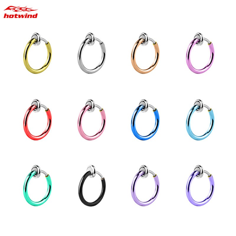 Bông tai tròn 13mm bằng thép không gỉ không cần xỏ lỗ thiết kế đơn giản cá tính