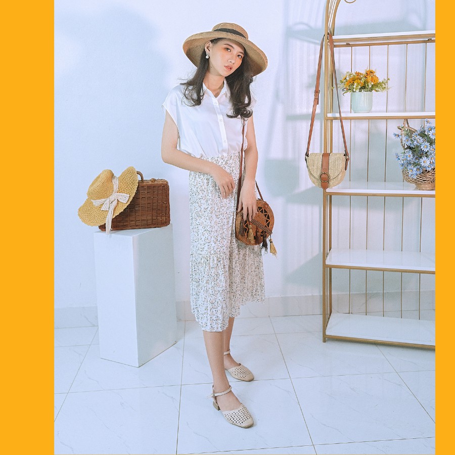Chân váy hoa nhí dáng dài vintage xếp li 2 tầng nhiều màu hàng cao cấp | BigBuy360 - bigbuy360.vn
