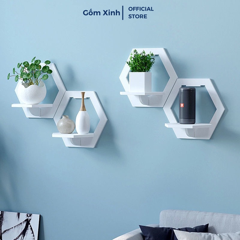 Kệ Dán Tường Trang Trí Decor Nhà Cửa Hình Lục Giác Gỗ Nhựa Picomat
