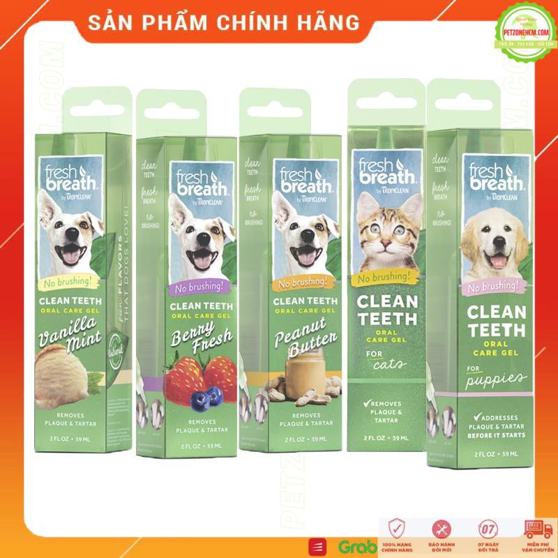 Gel đánh bay mảng bám & hôi miệng cho Chó & Mèo  59ml TropiClean Fresh Breath Clean Teeth Oral Care Gel