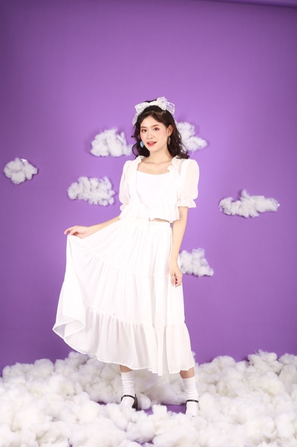 ÁO KIỂU - IVORY CROTOP - CROPTOP BÈO CÓ DÂY BUỘC NƠ DÀI - A0036