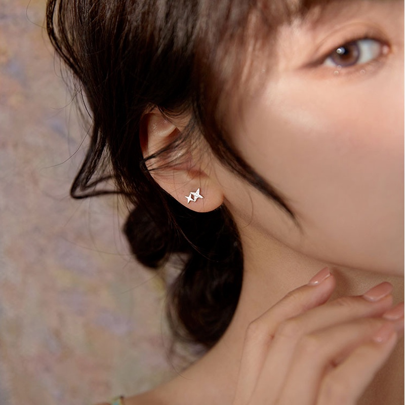 1 Cặp Bông Tai Bạc S925 Hình Thánh Giá Đính Đá Zircon Phong Cách Hàn Quốc Dành Cho Nữ