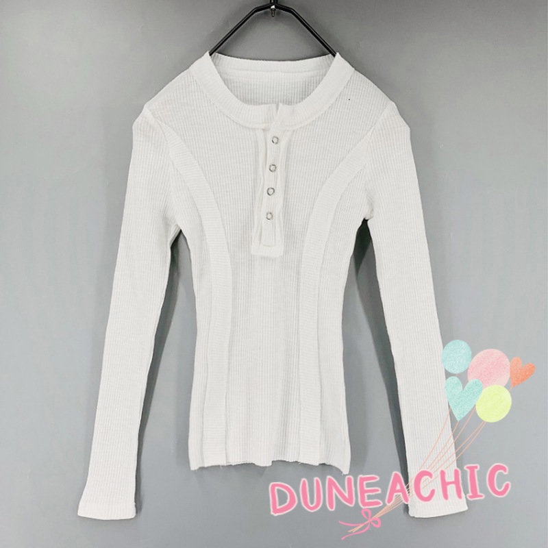 DUNEA Áo Thun Nữ Tay Dài Cổ Cao Hở Lưng Quyến Rũ
