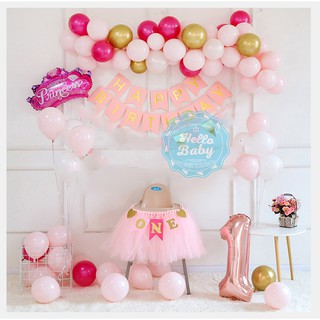 Set bóng trang trí tông hồng pastel như hình (Có trụ giả bóng bay 70cm)