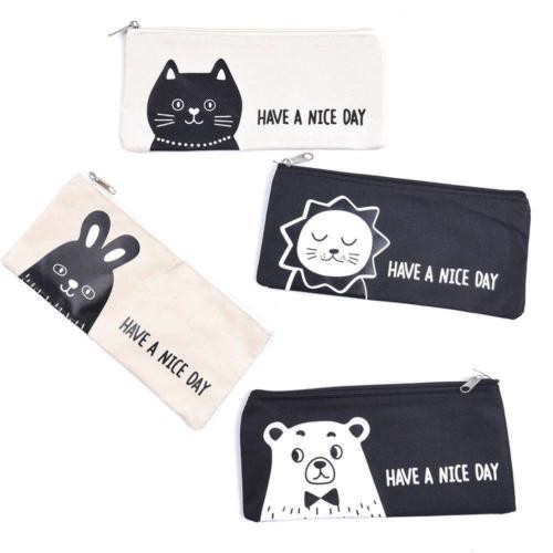 【COD】Túi đựng bút bằng vải Canvas có khóa kéo in họa tiết hoạt hình đơn giản sáng tạo
