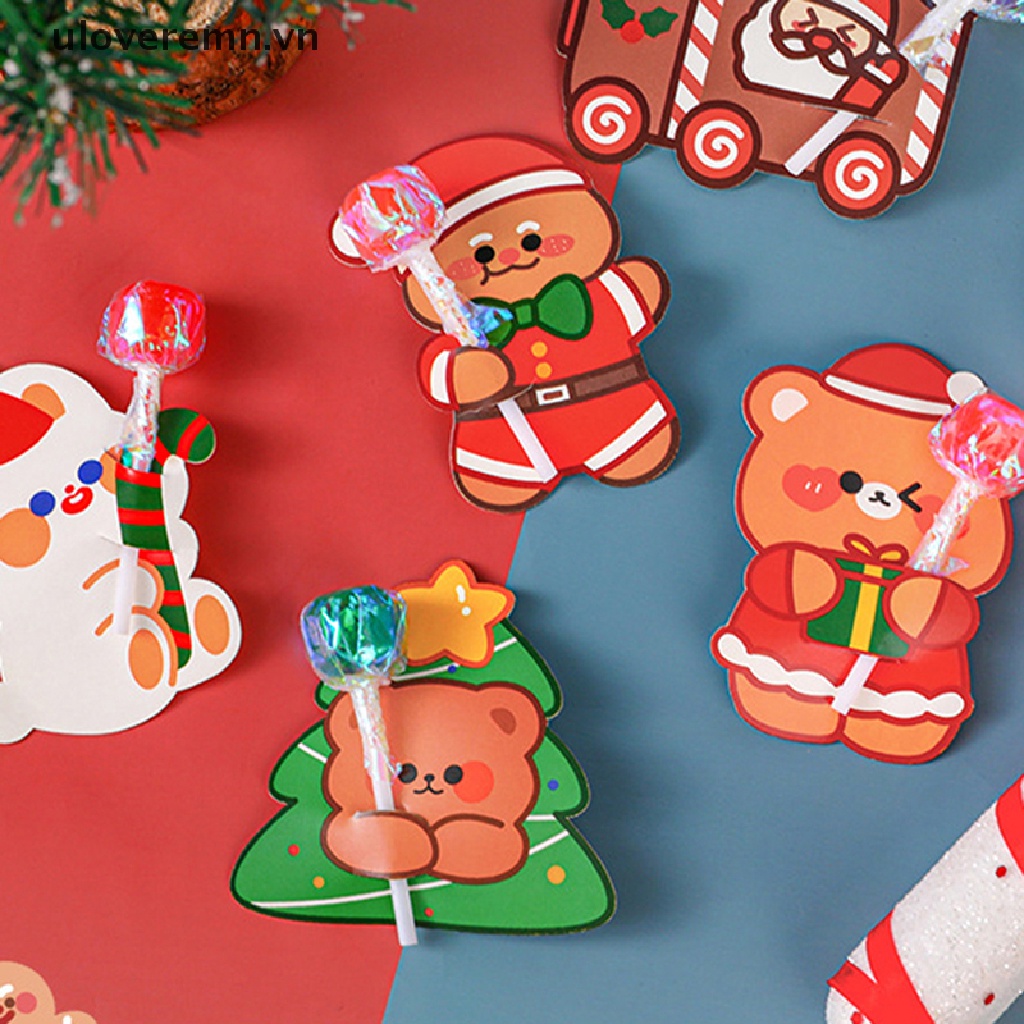 Set 5 Tấm Thiệp Kẹo Mút Hoạt Hình Trang Trí Giáng Sinh Năm Mới