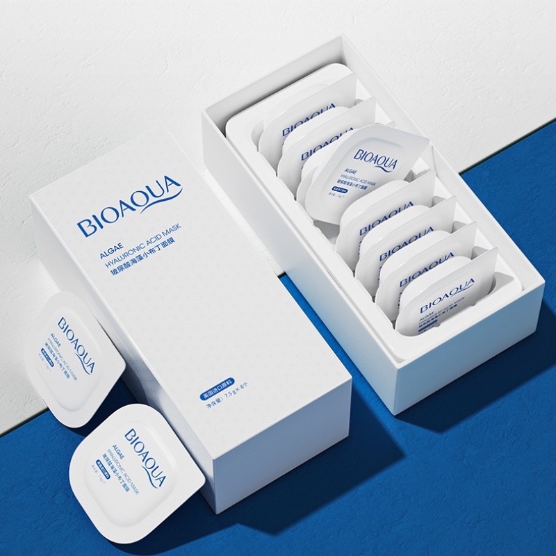 Hộp 8 Mặt nạ đất sét RAU MÁ, BƠ,TẢO BIOAQUA kiềm dầu giảm mụn làm trắng sáng da thải độc da nâng cơ