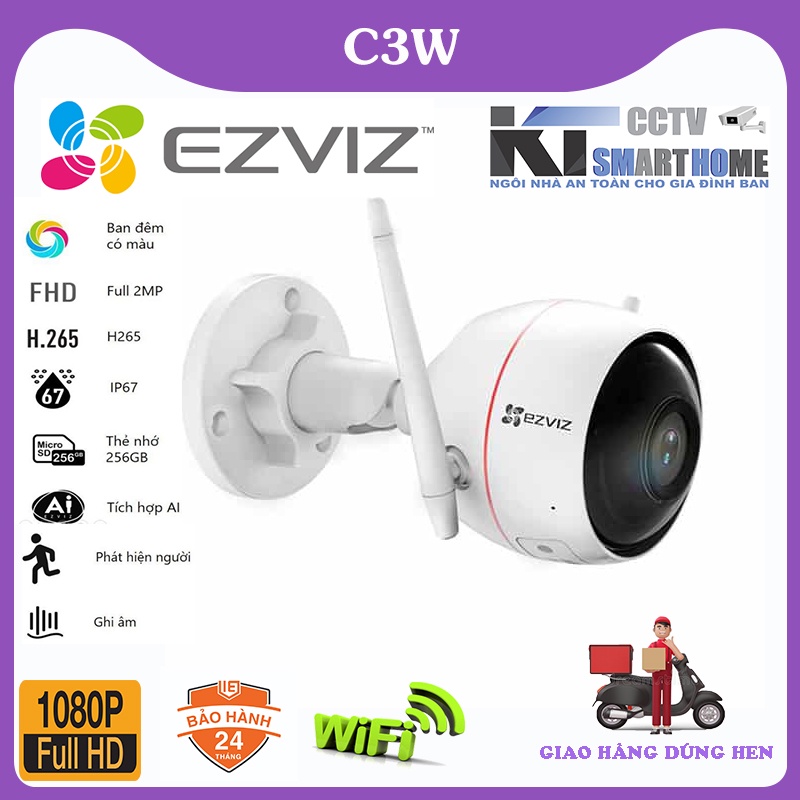 Camera IP Wifi Thân EZVIZ C3W CS-CV310 1080P, 720P, C3W 1080P Full Color(Có Màu Ban Đêm), C3WN, Hàng nhập khẩu